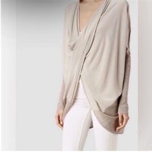 All Saints Merino Wool and Silk Blend Itat Cream Shrug Sweater